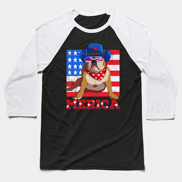 English Bulldog 4th Of July Baseball T-Shirt by Noseking